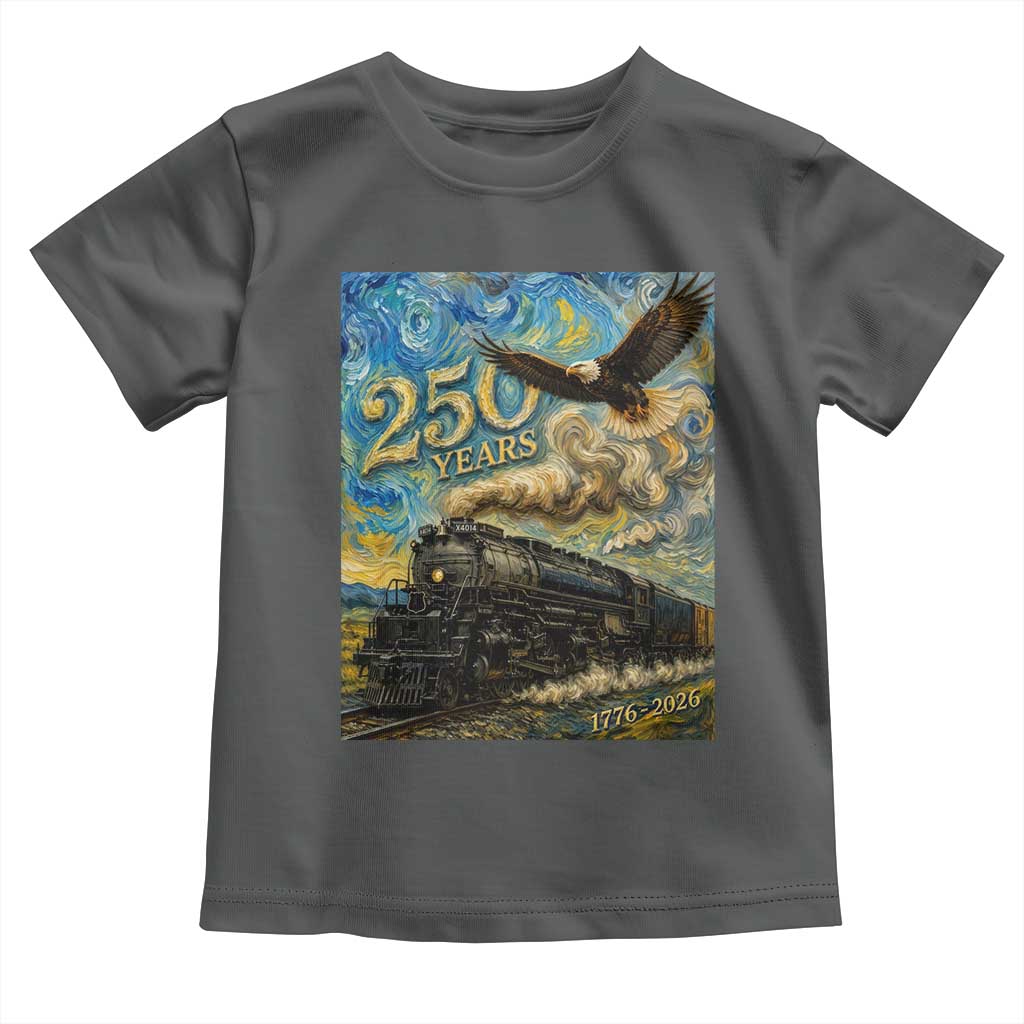 Train USA 250 Year Anniversary 1776 2026 Toddler T Shirt Van Gogh Art Steam Locomotive Railroad Starry Night