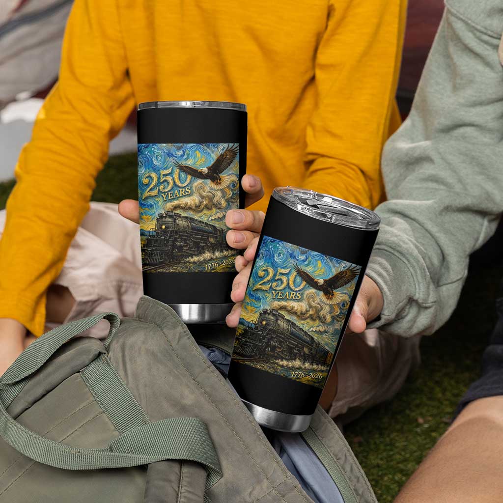 Train USA 250 Year Anniversary 1776 2026 Tumbler Cup Van Gogh Art Steam Locomotive Railroad Starry Night