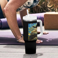 Train USA 250 Year Anniversary 1776 2026 Tumbler With Handle Van Gogh Art Steam Locomotive Railroad Starry Night