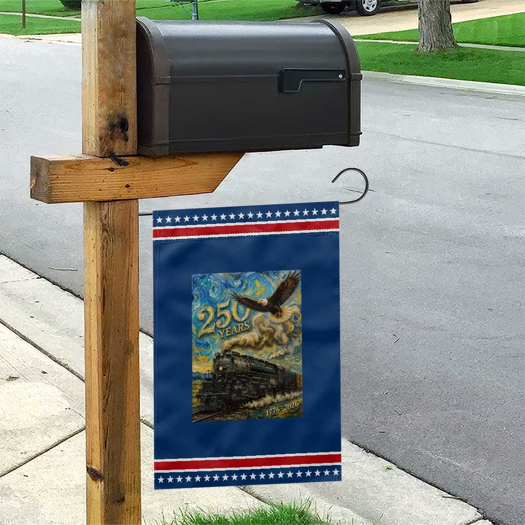 Train USA 250 Year Anniversary 1776 2026 Patriotic Garden Flag Van Gogh Art Steam Locomotive Railroad Starry Night
