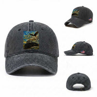 Train USA 250 Year Anniversary 1776 2026 Washed Cotton Baseball Cap Van Gogh Art Steam Locomotive Railroad Starry Night