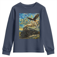 Train USA 250 Year Anniversary 1776 2026 Youth Sweatshirt Van Gogh Art Steam Locomotive Railroad Starry Night