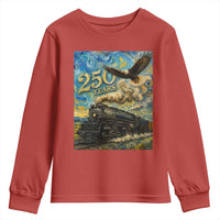 Train USA 250 Year Anniversary 1776 2026 Youth Sweatshirt Van Gogh Art Steam Locomotive Railroad Starry Night