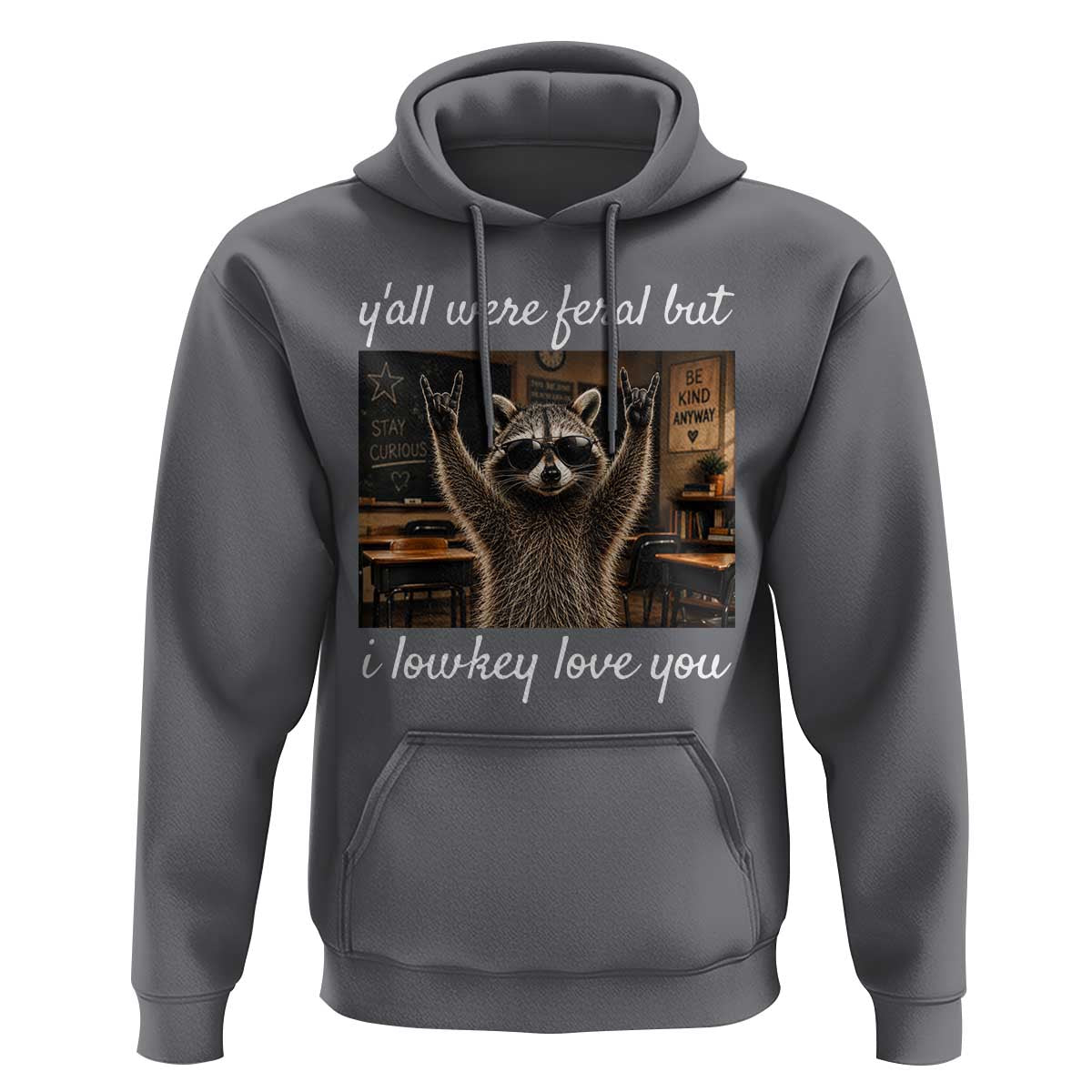 Y'all Were Feral But I Lowkey Love You Hoodie Funny Raccoon Teacher