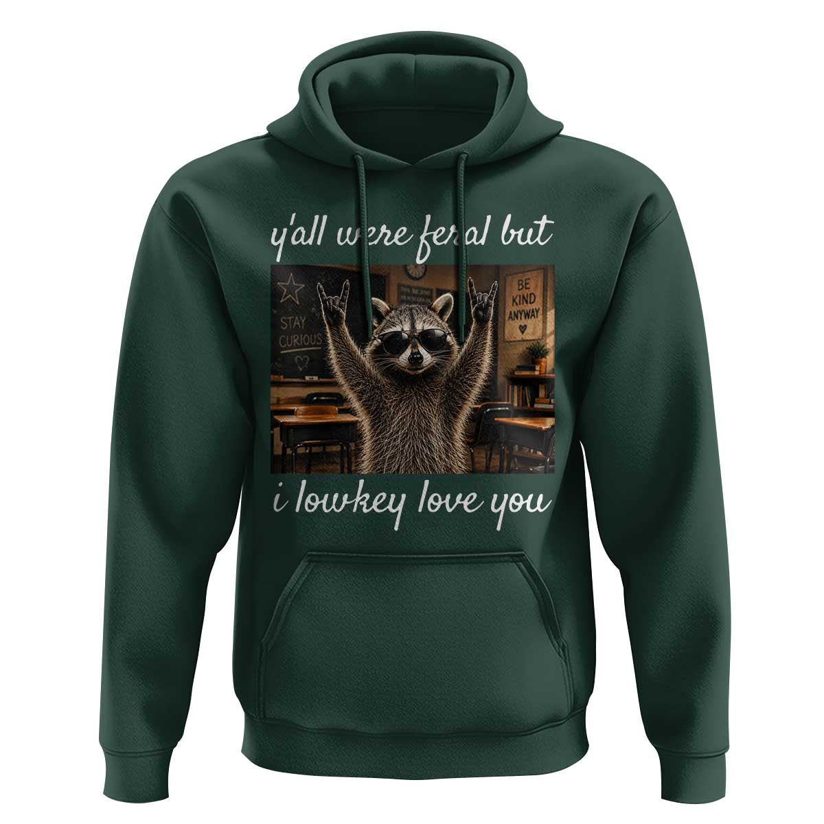 Y'all Were Feral But I Lowkey Love You Hoodie Funny Raccoon Teacher