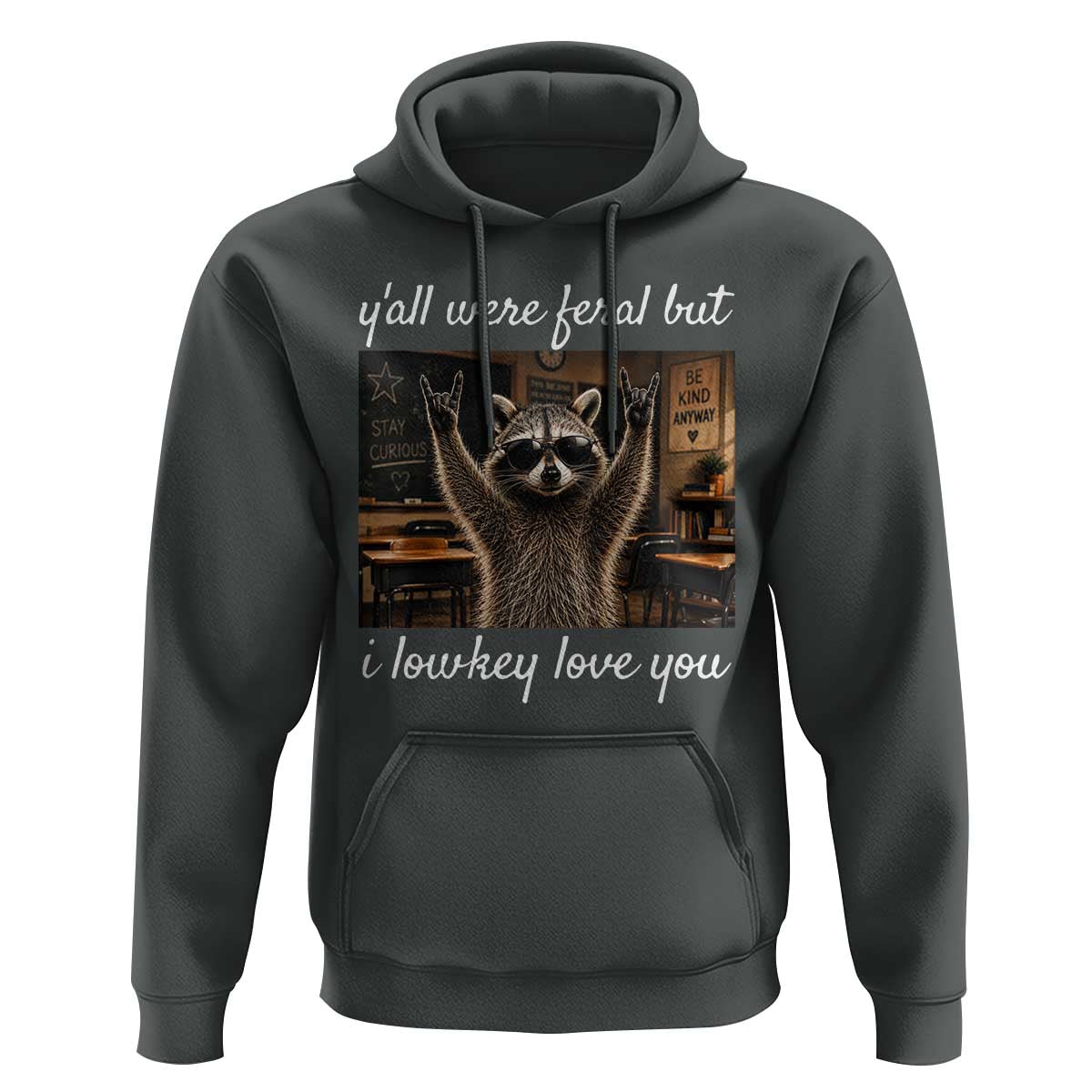 Y'all Were Feral But I Lowkey Love You Hoodie Funny Raccoon Teacher