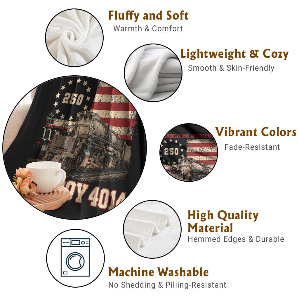 Train USA 250th Anniversary Throw Blanket American Iron Legacy Steam Locomotive Railroad Train Engine