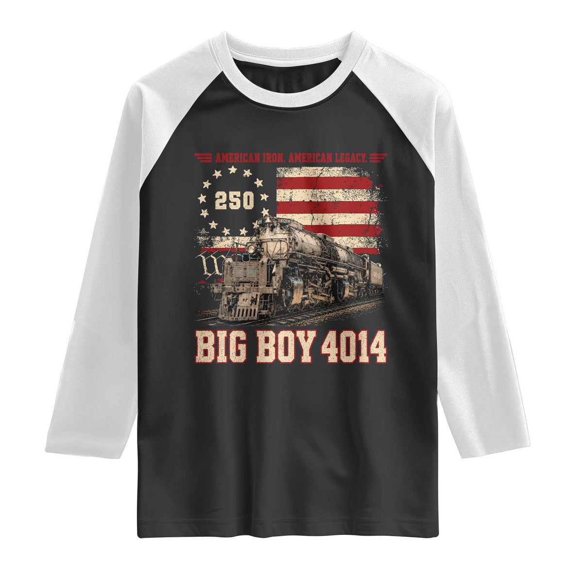 Train USA 250th Anniversary Raglan Shirt American Iron Legacy Steam Locomotive Railroad Train Engine