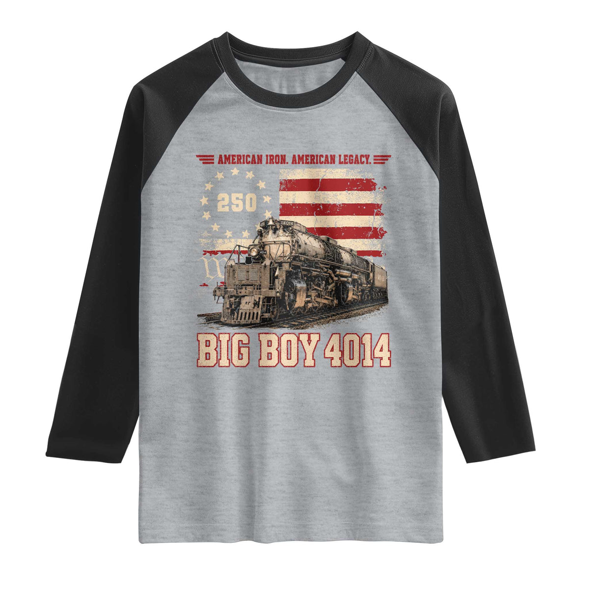Train USA 250th Anniversary Raglan Shirt American Iron Legacy Steam Locomotive Railroad Train Engine