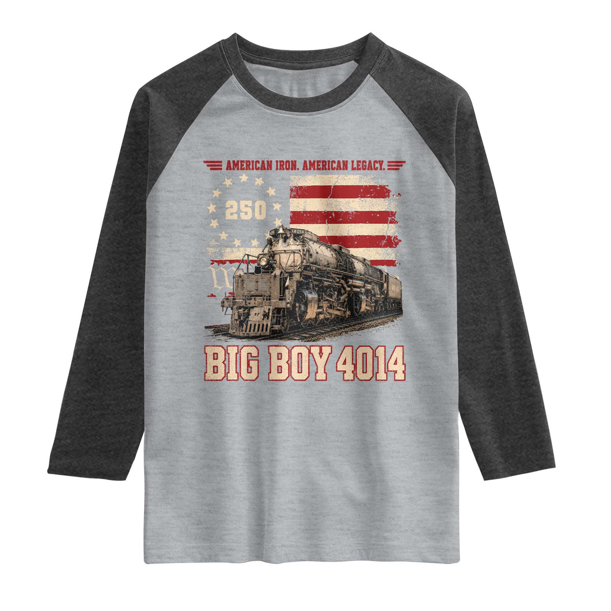 Train USA 250th Anniversary Raglan Shirt American Iron Legacy Steam Locomotive Railroad Train Engine