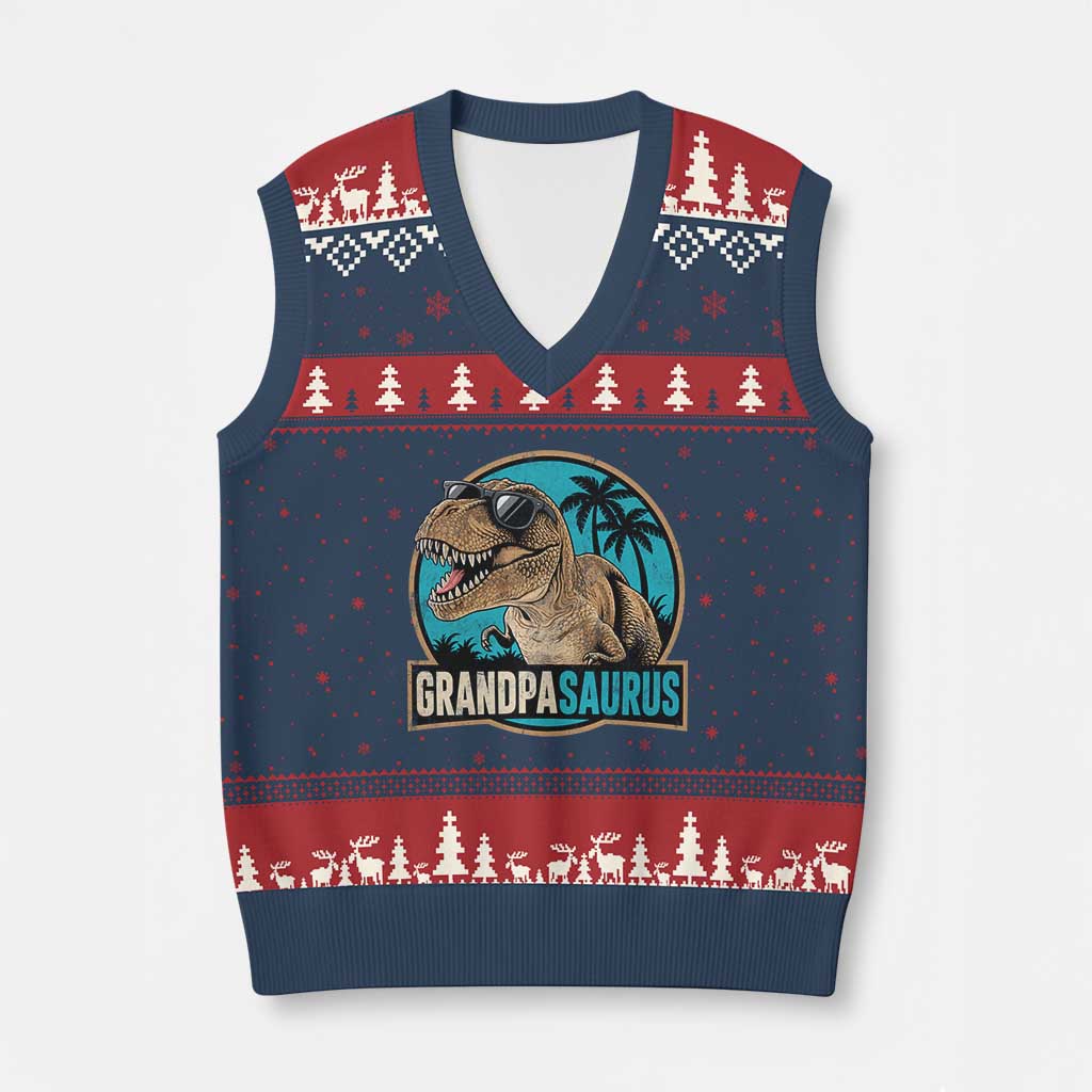 Dinosaur Grandfather V-Neck Knit Sweater Vest Funny Grandpasaurus Fathers Day Family Matching