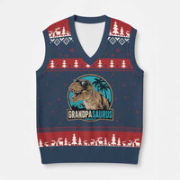 Dinosaur Grandfather V-Neck Knit Sweater Vest Funny Grandpasaurus Fathers Day Family Matching