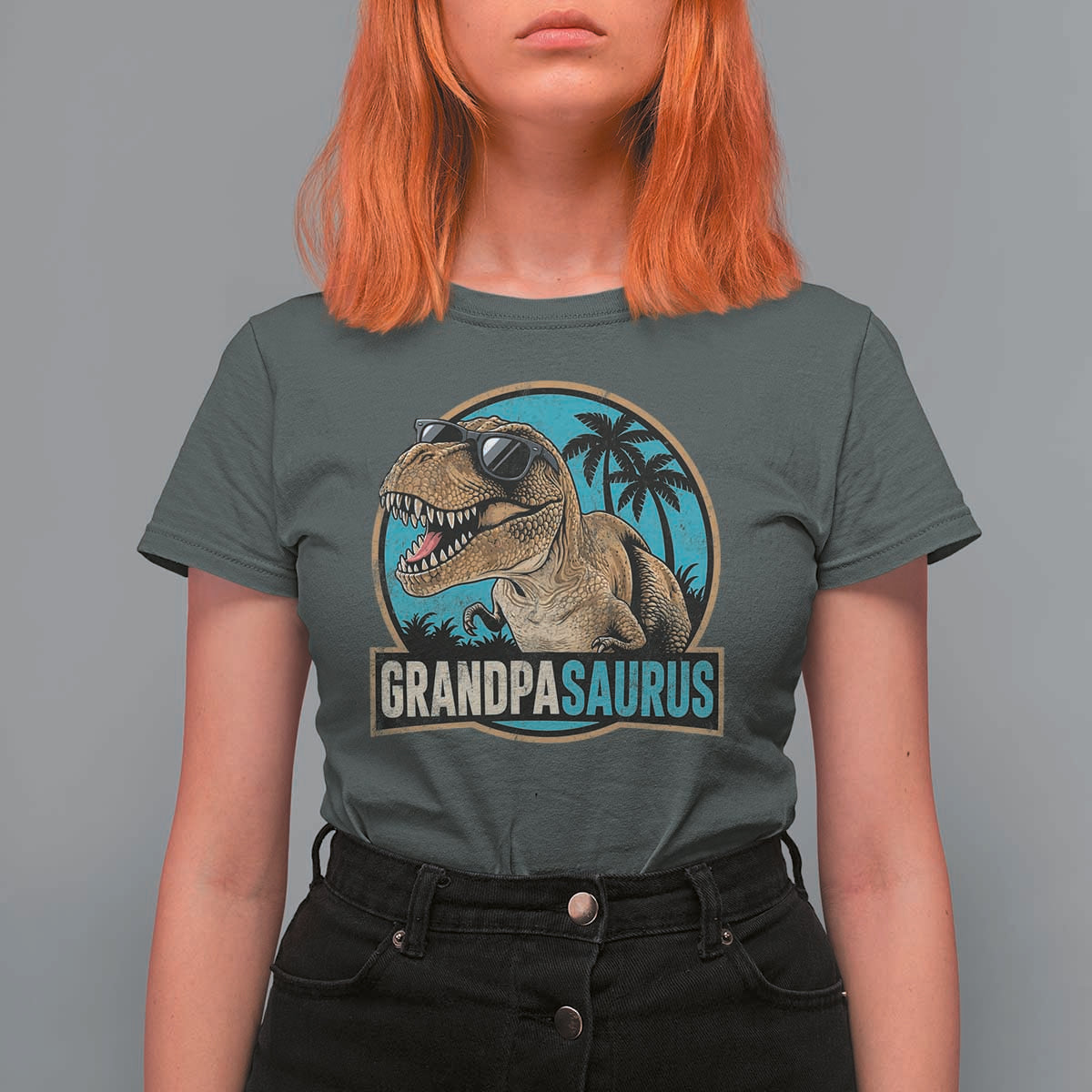 Dinosaur Grandfather T Shirt For Women Funny Grandpasaurus Fathers Day Family Matching