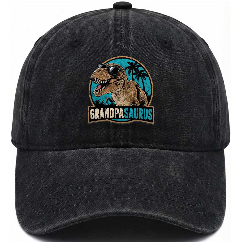 Dinosaur Grandfather Washed Cotton Baseball Cap Funny Grandpasaurus Fathers Day Family Matching