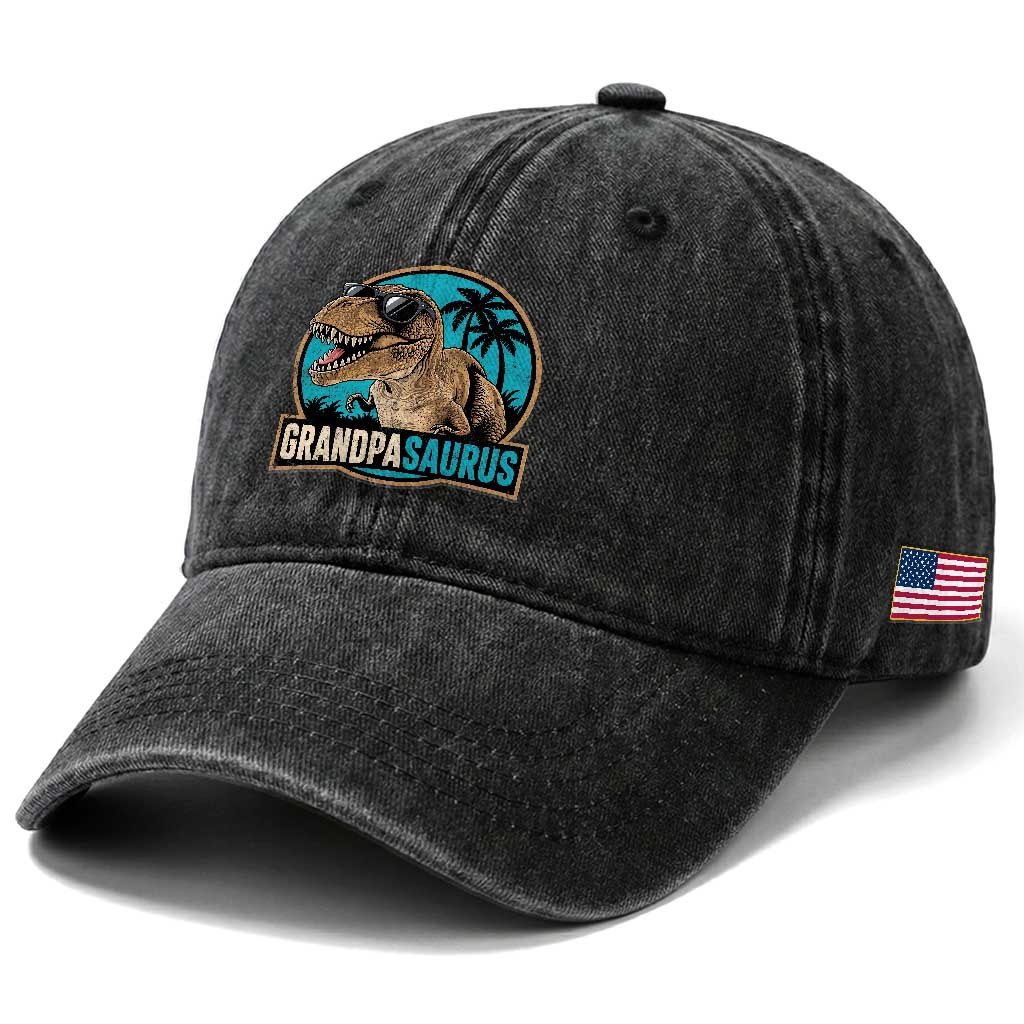 Dinosaur Grandfather Washed Cotton Baseball Cap Funny Grandpasaurus Fathers Day Family Matching