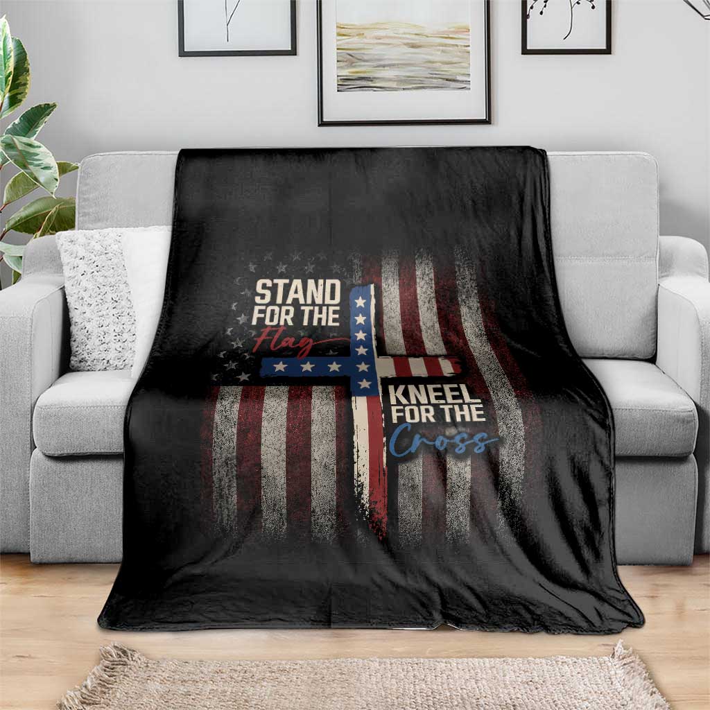 Stand For The Flag Kneel For The Cross Throw Blanket Patriotic Faith Vintage American Flag