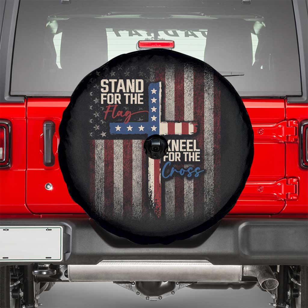 Stand For The Flag Kneel For The Cross Spare Tire Cover Patriotic Faith Vintage American Flag