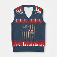 Stand For The Flag Kneel For The Cross V-Neck Knit Sweater Vest Patriotic Faith Vintage American Flag