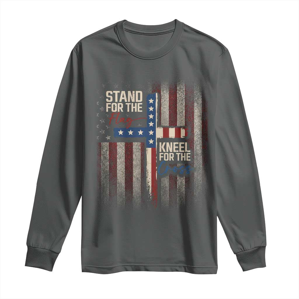 Stand For The Flag Kneel For The Cross Long Sleeve Shirt Patriotic Faith Vintage American Flag