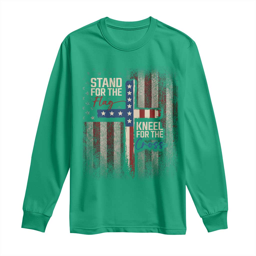 Stand For The Flag Kneel For The Cross Long Sleeve Shirt Patriotic Faith Vintage American Flag