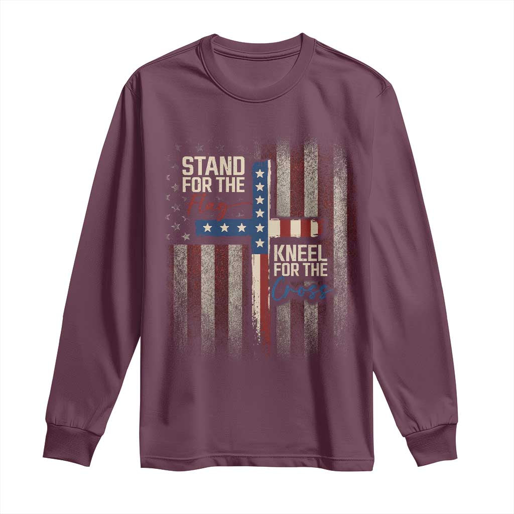 Stand For The Flag Kneel For The Cross Long Sleeve Shirt Patriotic Faith Vintage American Flag
