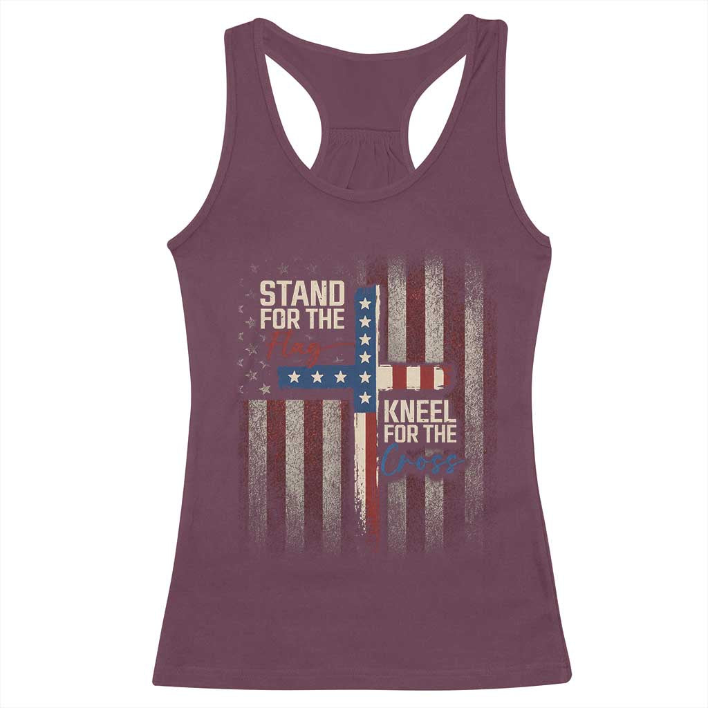 Stand For The Flag Kneel For The Cross Racerback Tank Top Patriotic Faith Vintage American Flag