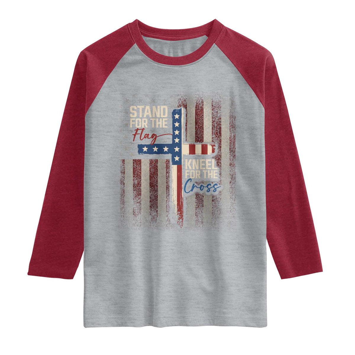 Stand For The Flag Kneel For The Cross Raglan Shirt Patriotic Faith Vintage American Flag