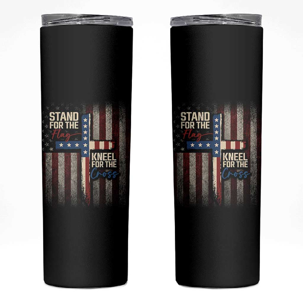 Stand For The Flag Kneel For The Cross Skinny Tumbler Patriotic Faith Vintage American Flag