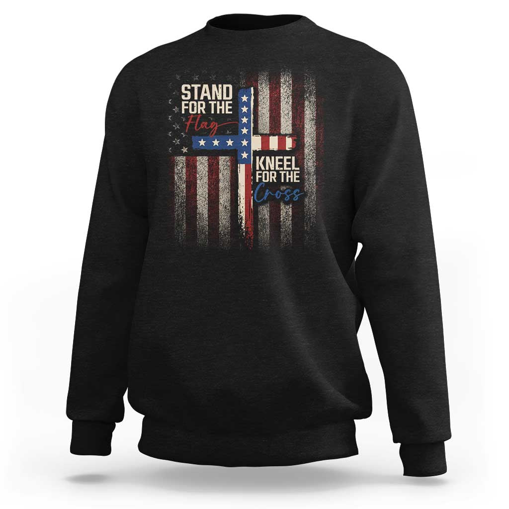 Stand For The Flag Kneel For The Cross Sweatshirt Patriotic Faith Vintage American Flag