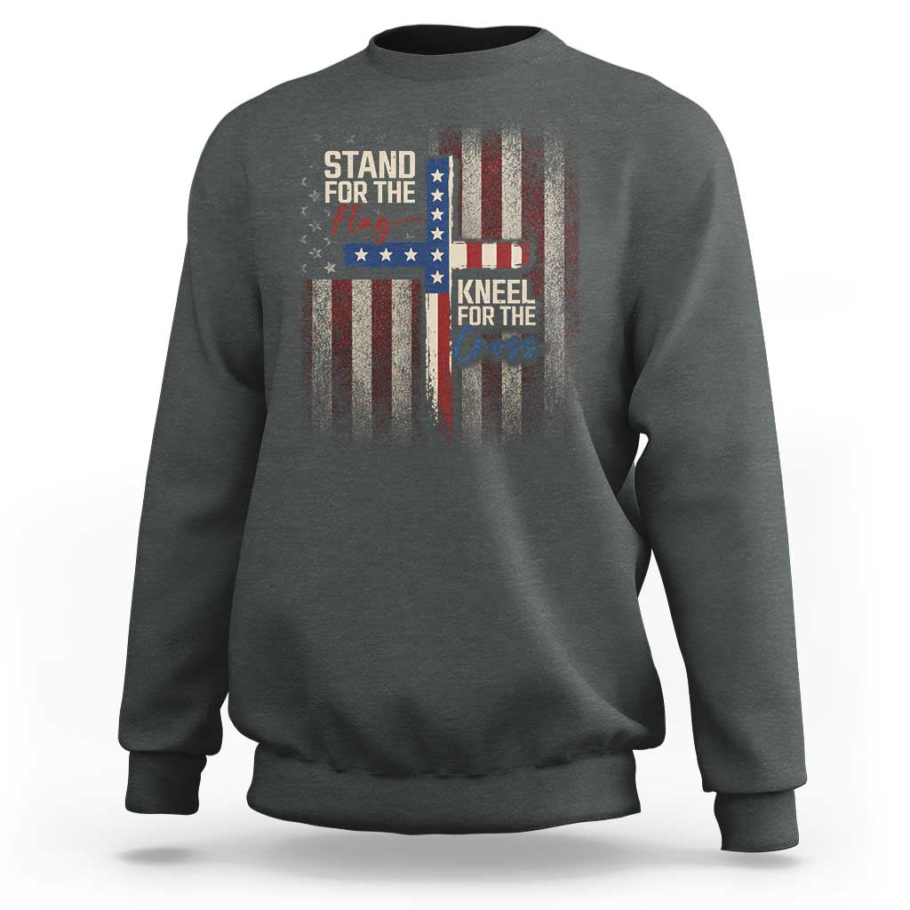Stand For The Flag Kneel For The Cross Sweatshirt Patriotic Faith Vintage American Flag