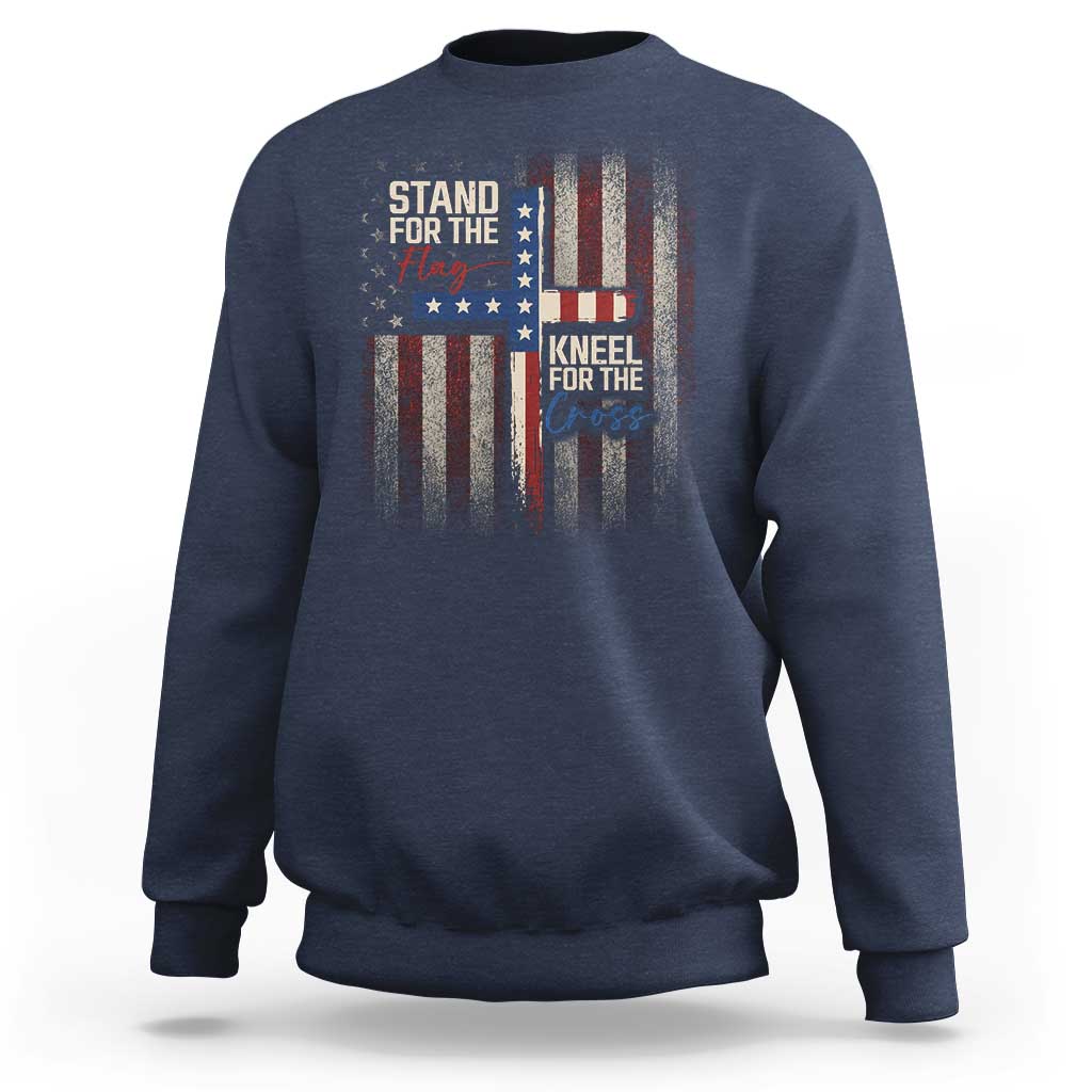 Stand For The Flag Kneel For The Cross Sweatshirt Patriotic Faith Vintage American Flag