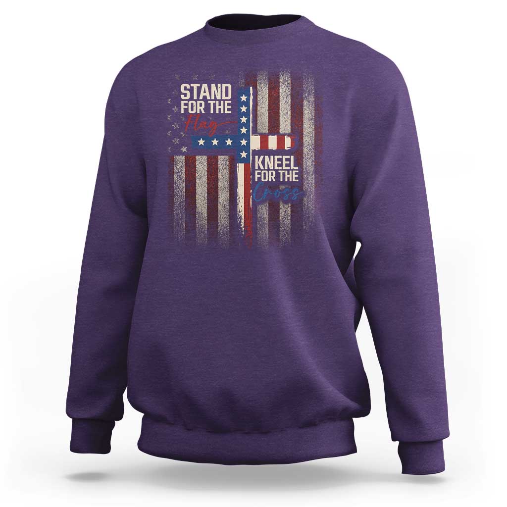 Stand For The Flag Kneel For The Cross Sweatshirt Patriotic Faith Vintage American Flag