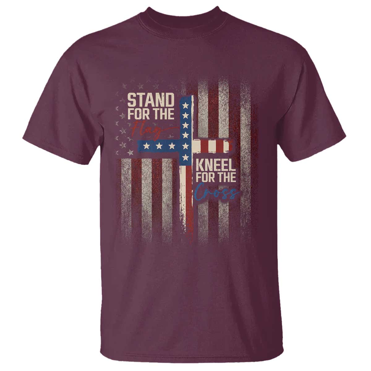 Stand For The Flag Kneel For The Cross T Shirt Patriotic Faith Vintage American Flag