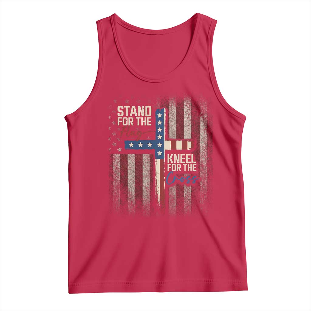 Stand For The Flag Kneel For The Cross Tank Top Patriotic Faith Vintage American Flag