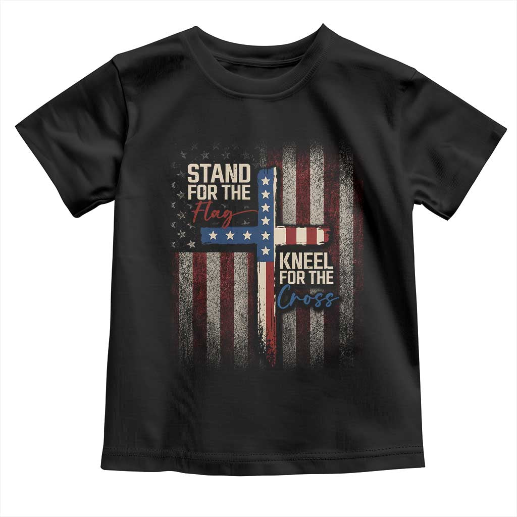 Stand For The Flag Kneel For The Cross Toddler T Shirt Patriotic Faith Vintage American Flag