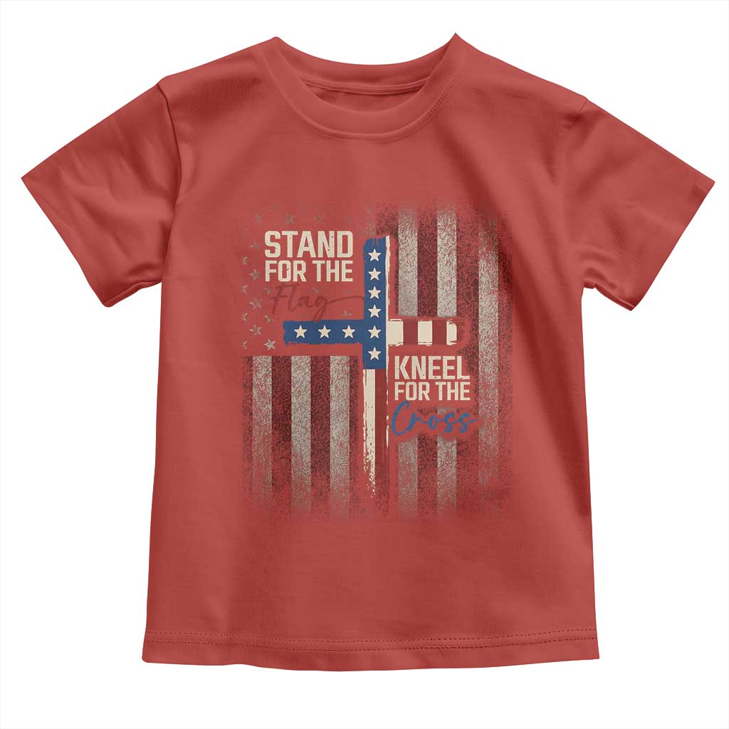 Stand For The Flag Kneel For The Cross Toddler T Shirt Patriotic Faith Vintage American Flag