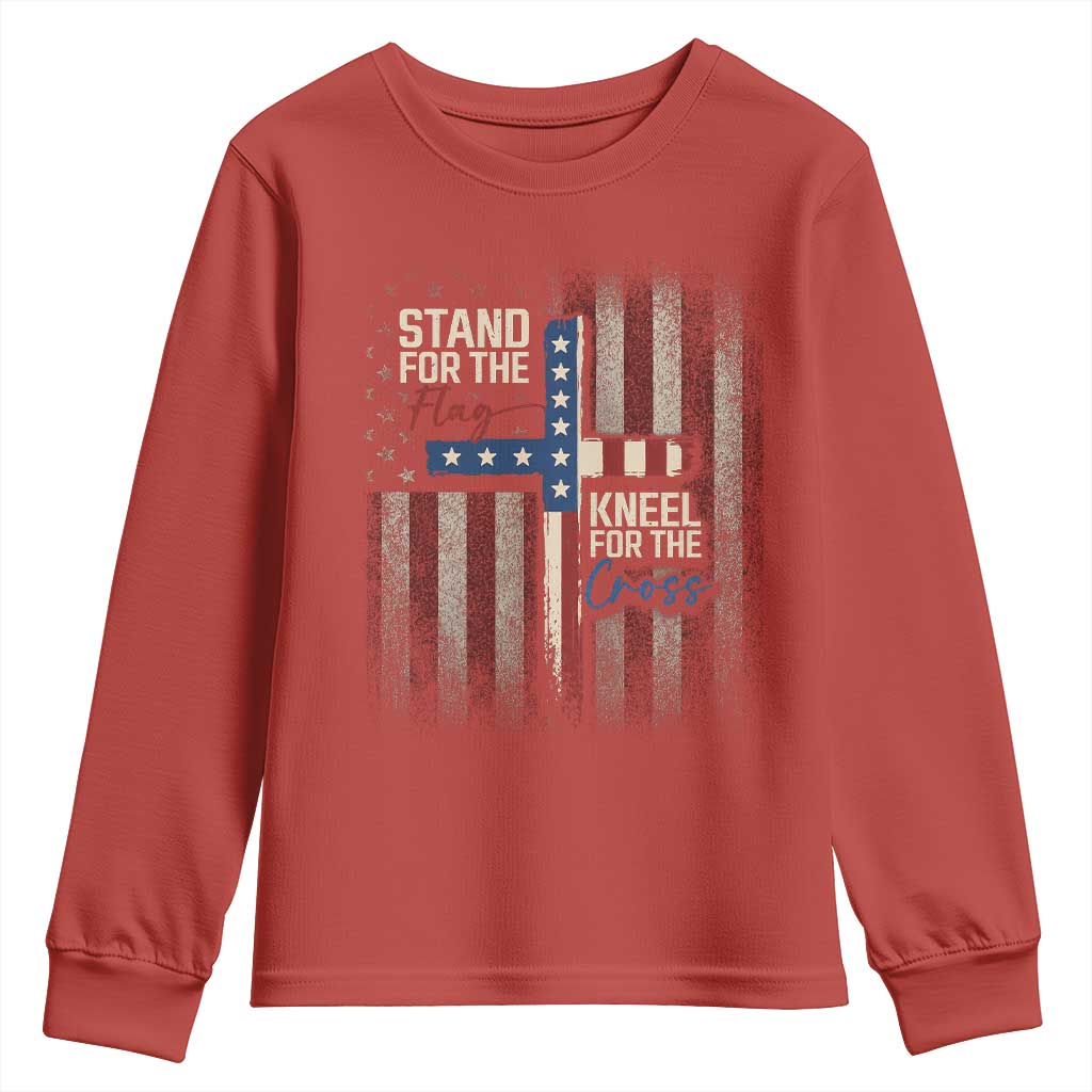 Stand For The Flag Kneel For The Cross Youth Sweatshirt Patriotic Faith Vintage American Flag