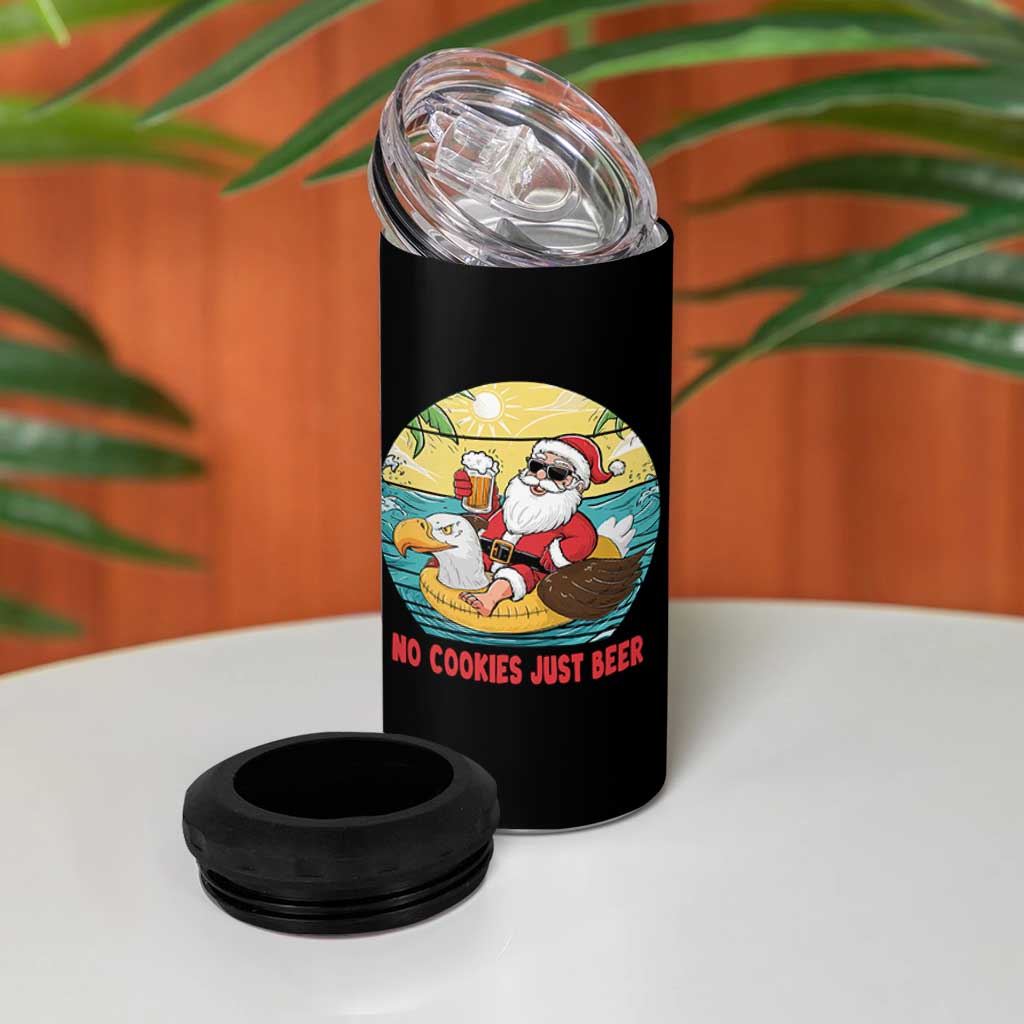 Funny Christmas In July 4 in 1 Can Cooler Tumbler No Cookies Just Beer Santa Summer Season Eagle Float - Wonder Print Shop