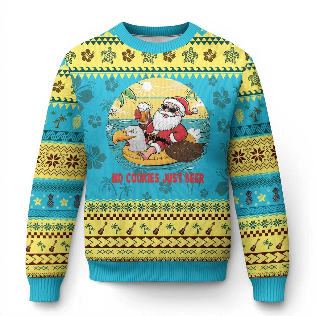 Funny Xmas In July Ugly Christmas Sweater No Cookies Just Beer Santa Summer Season Eagle Float - Wonder Print Shop