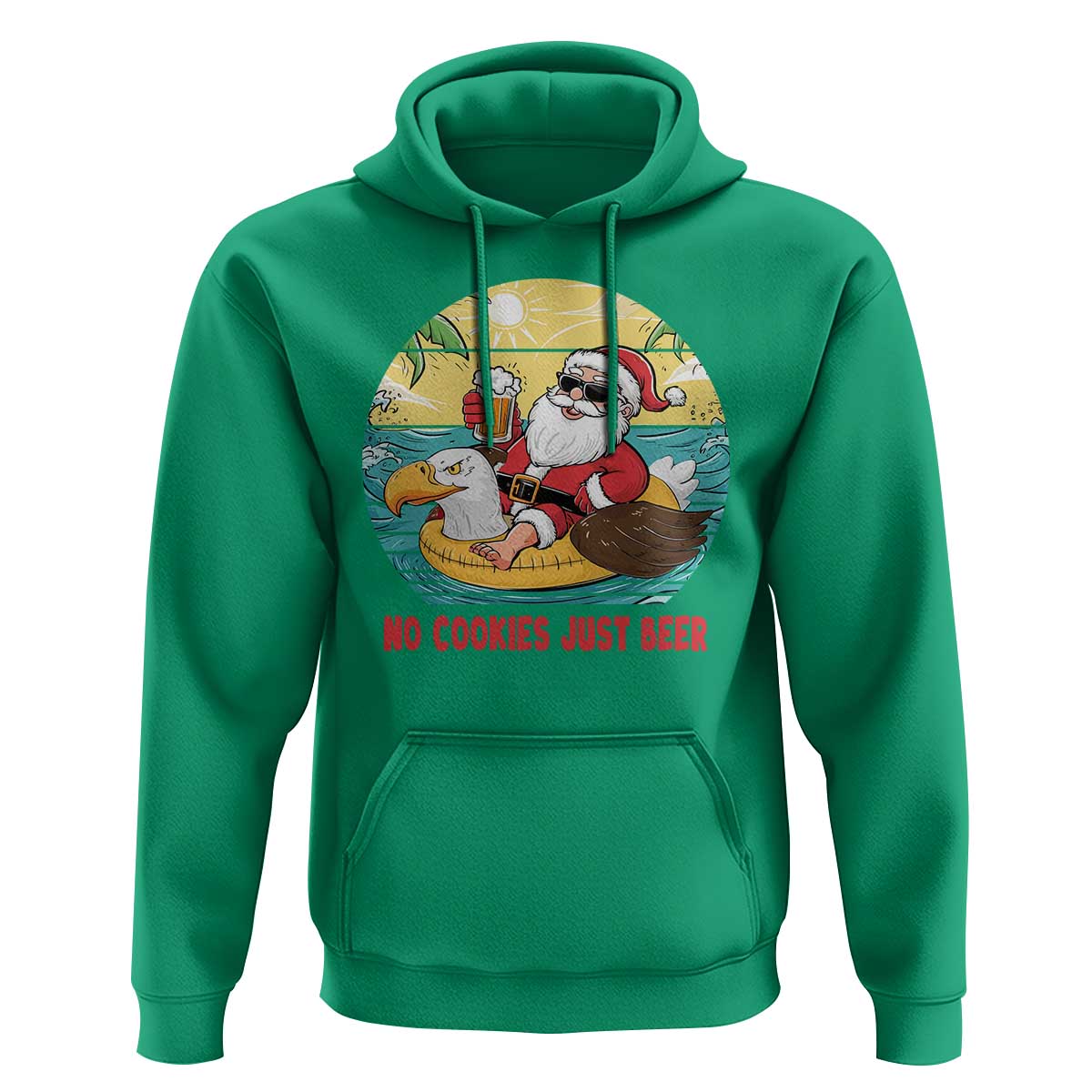 Funny Christmas In July Hoodie No Cookies Just Beer Santa Summer Season Eagle Float - Wonder Print Shop