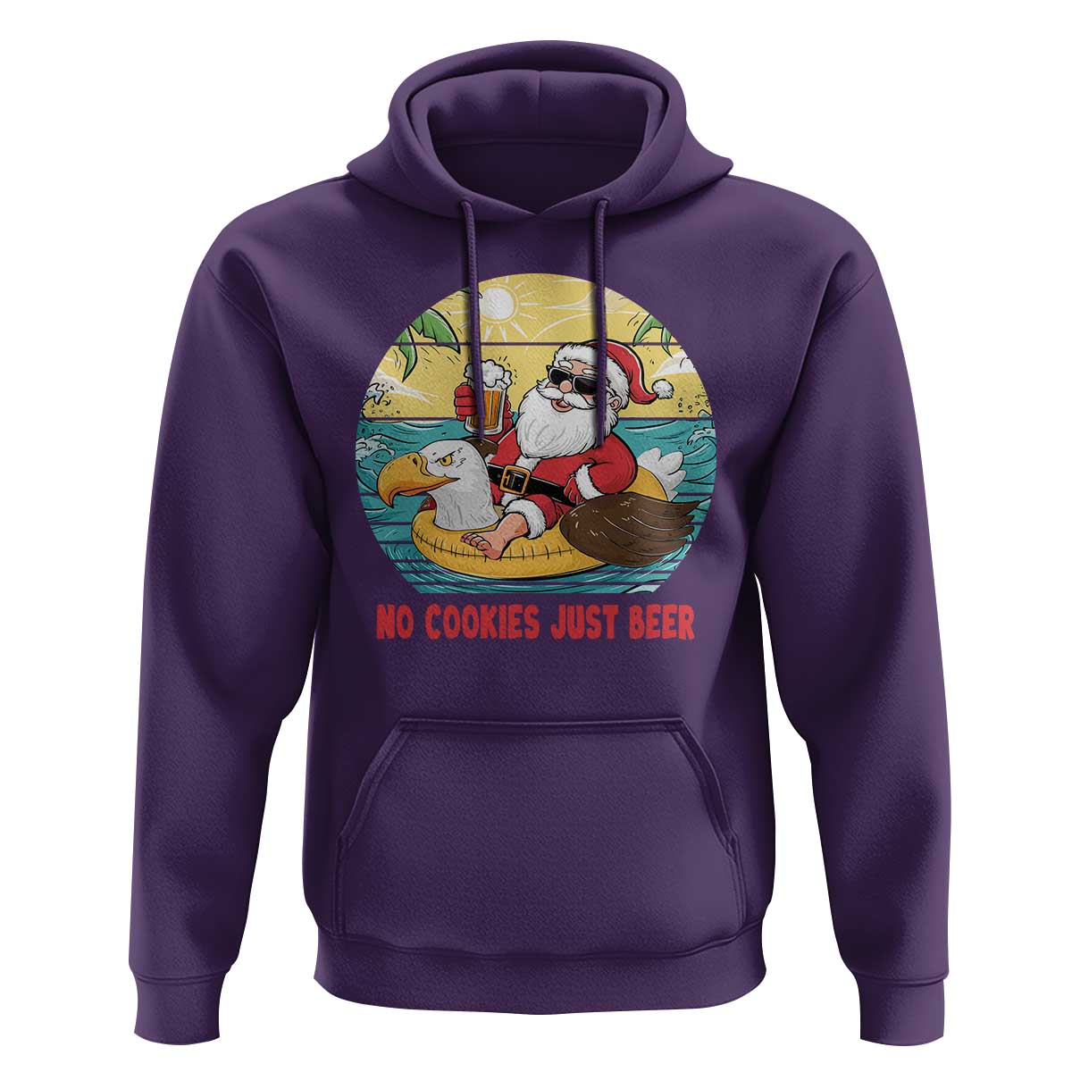 Funny Christmas In July Hoodie No Cookies Just Beer Santa Summer Season Eagle Float - Wonder Print Shop