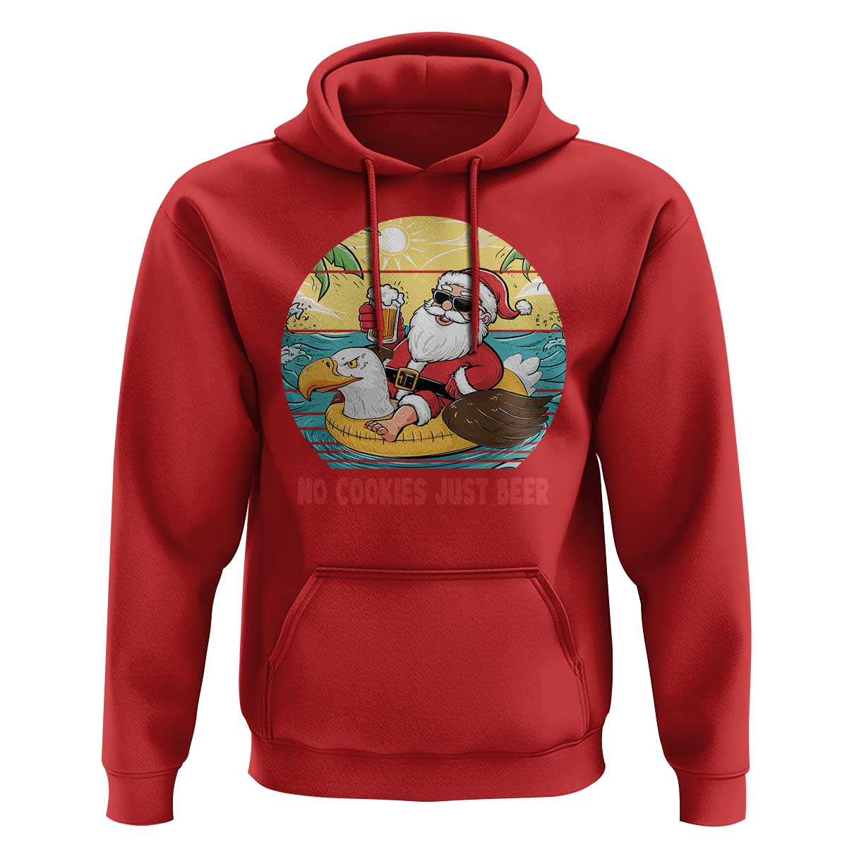 Funny Christmas In July Hoodie No Cookies Just Beer Santa Summer Season Eagle Float - Wonder Print Shop