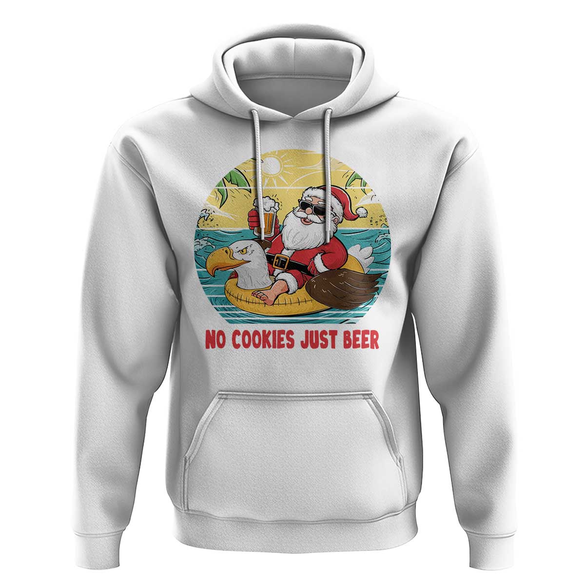 Funny Christmas In July Hoodie No Cookies Just Beer Santa Summer Season Eagle Float - Wonder Print Shop
