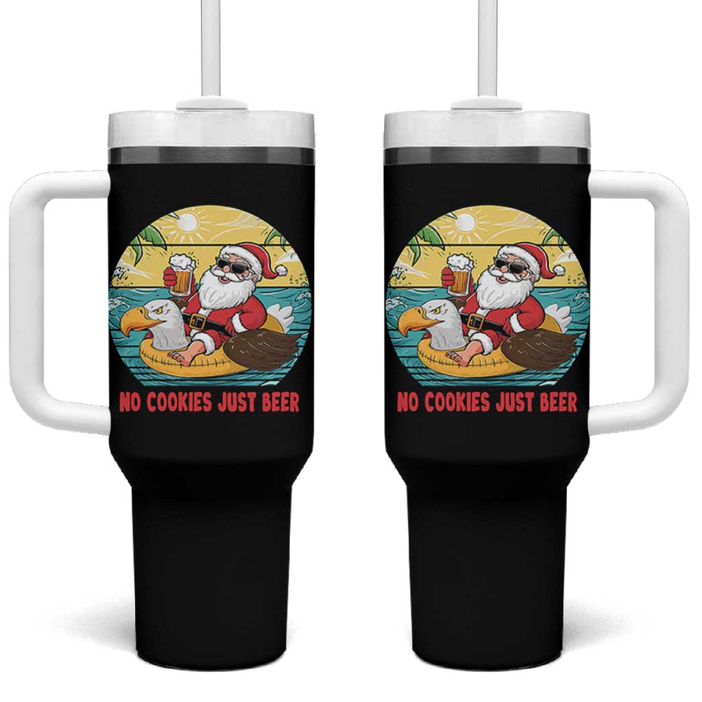 Funny Christmas In July Tumbler With Handle No Cookies Just Beer Santa Summer Season Eagle Float - Wonder Print Shop