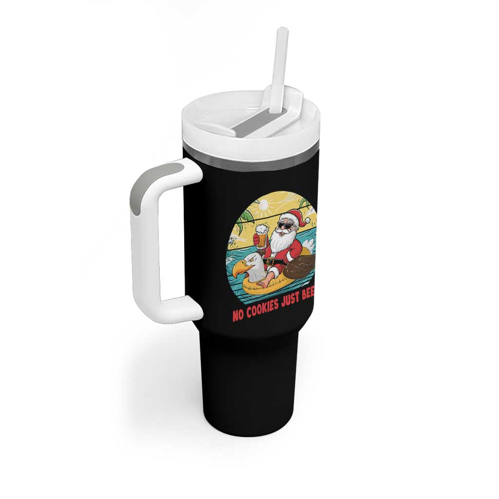 Funny Christmas In July Tumbler With Handle No Cookies Just Beer Santa Summer Season Eagle Float - Wonder Print Shop