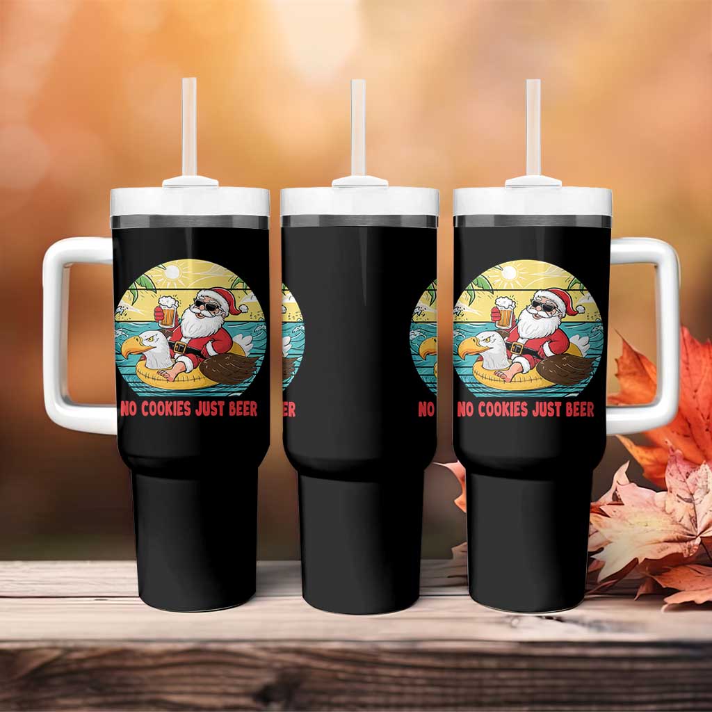Funny Christmas In July Tumbler With Handle No Cookies Just Beer Santa Summer Season Eagle Float - Wonder Print Shop