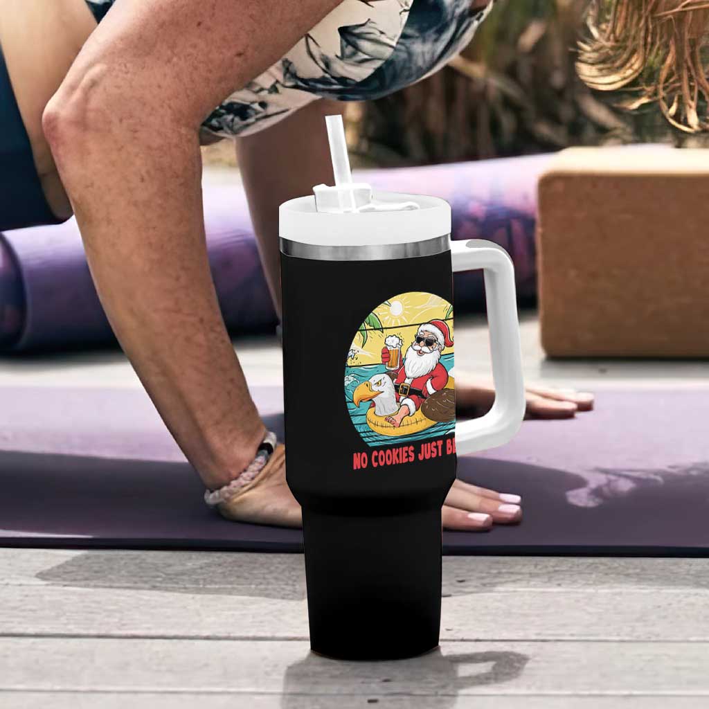 Funny Christmas In July Tumbler With Handle No Cookies Just Beer Santa Summer Season Eagle Float - Wonder Print Shop