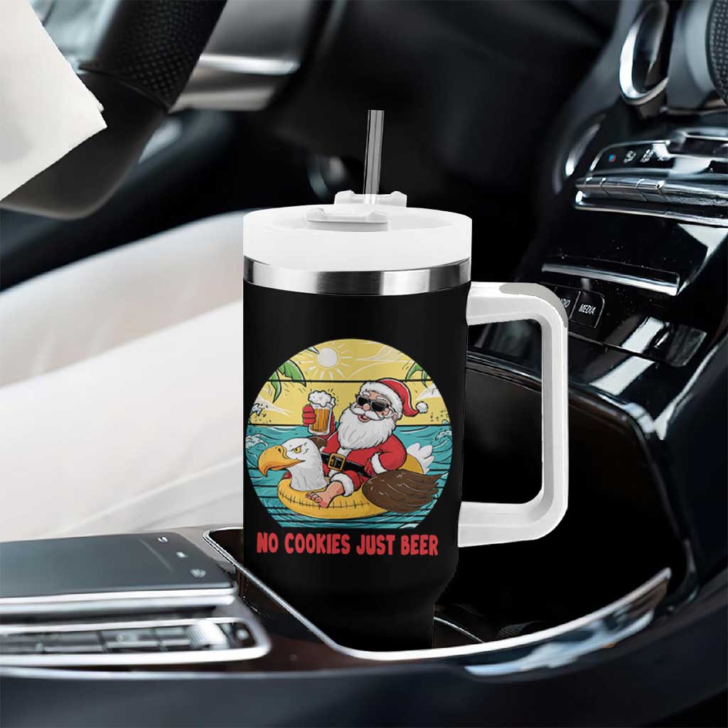 Funny Christmas In July Tumbler With Handle No Cookies Just Beer Santa Summer Season Eagle Float - Wonder Print Shop