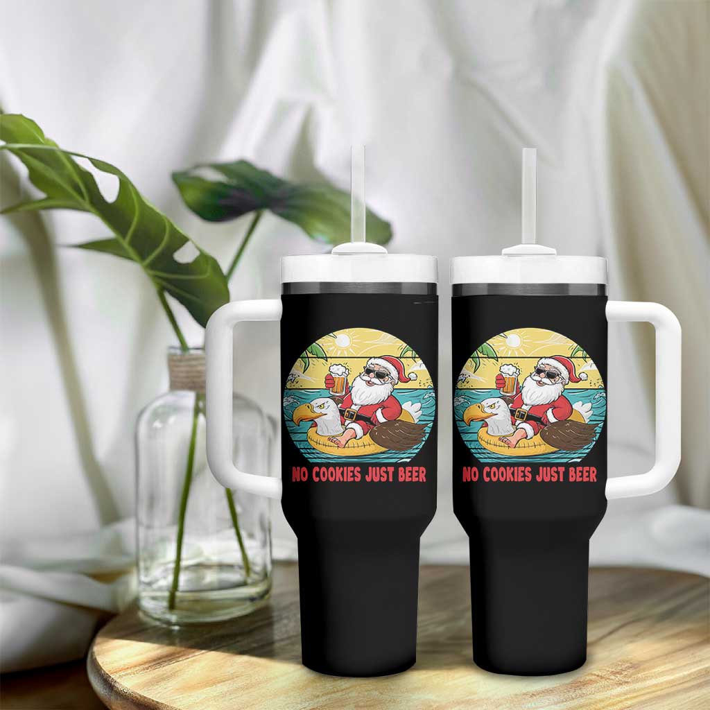 Funny Christmas In July Tumbler With Handle No Cookies Just Beer Santa Summer Season Eagle Float - Wonder Print Shop