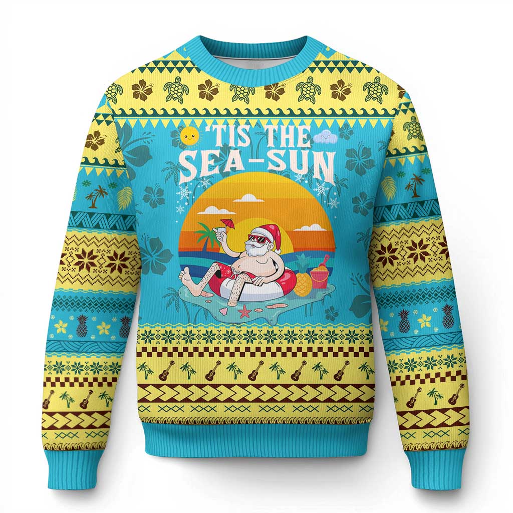 Funny Xmas In July Ugly Christmas Sweater Tis The Sea Sun Santa Beach Summer Season Xmas - Wonder Print Shop